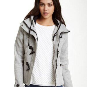 Sebby Jacket Coat Womens XL Full Zip Toggle Buttons Hood Pockets Gray Tweed Look